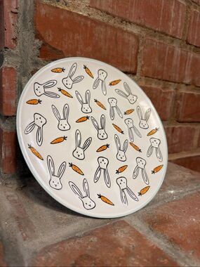 Bunny & Carrot Ceramic Serving Plate - White with Orange Accents